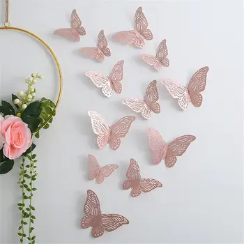 12 шт./компл. 3D Полые бабочки Наклейки на стены Наклейки DIY Бабочки Художественный декор стен Свадебный фестиваль Обои Украшение дома