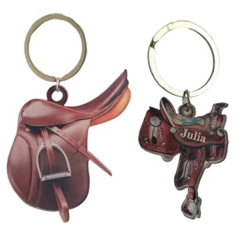 Брелок для седла лошади в западном стиле, Брелок для ключей в западном стиле, брелок для ключей, Персонализированный подарок для любителя лошадей, Акриловый брелок для ключей