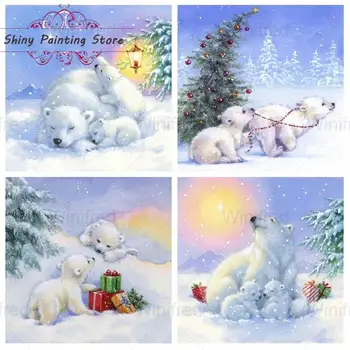 5D DIY Алмазная живопись, Белый медведь, Зимние пейзажи, Мультяшные животные, Вышивка крестом, Алмазная вышивка, Украшение для детей, Подарок ручной работы