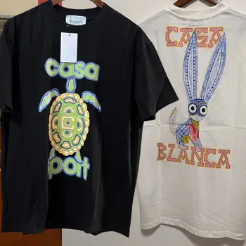 Реальные фотографии футболок CASABLANCA, высококачественная хлопковая футболка с рисунком черепахи с коротким рукавом, Белая, черная, свободная футболка для мужчин и женщин